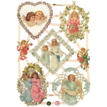 Lattice Framed Angels and Flowers Scraps ~ Germany